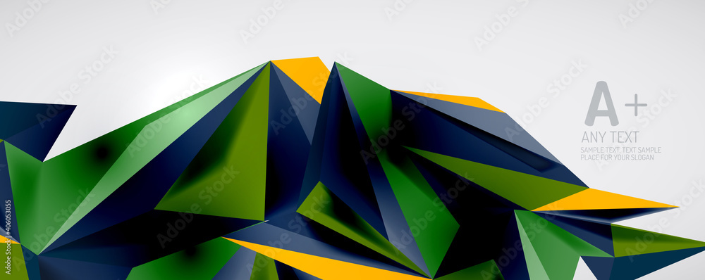 Vector triangle geometric backgrounds. Low poly 3d shape on light backdrop. Vector illustration for covers, banners, flyers and posters and other designs Vector triangle geometric backgrounds. Low poly 3d shape on light backdrop. Vector illustration for covers, banners, flyers and posters and other designs