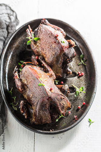 Top view of roasted doves w...