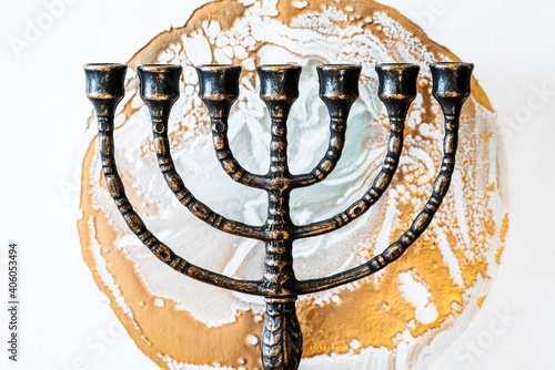ritual candle menorah on a white background
