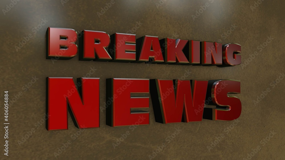 BREAKING NEWS - red lettering with shadow and light effects on stone background - 3D illustration