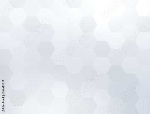 White geometric empty background abstract graphic. Hexagonal tiles mosaic pattern.