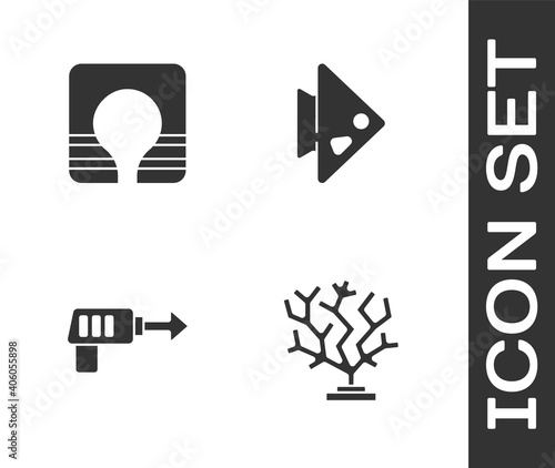 Set Coral, Life jacket, Fishing harpoon and icon. Vector.