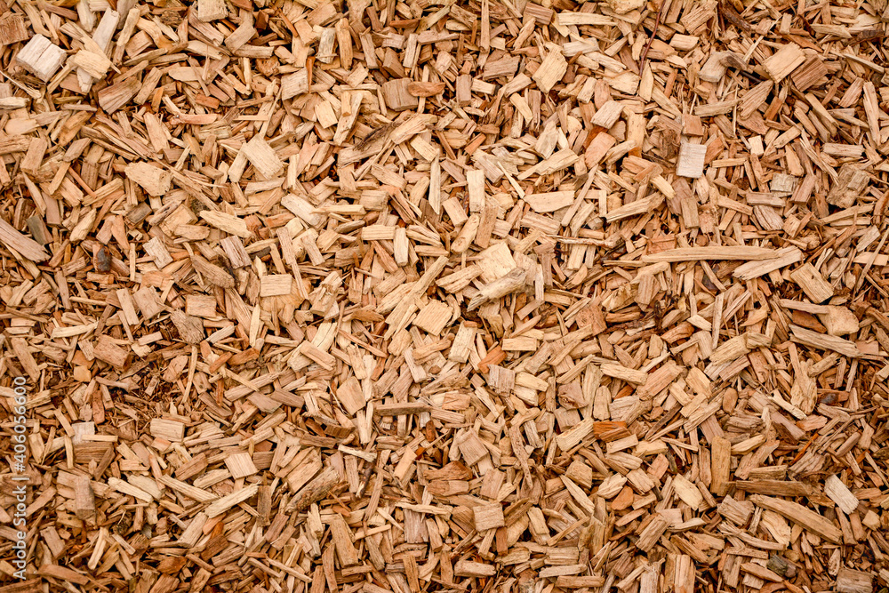 Pile of brown wood chips - obrazy, fototapety, plakaty 