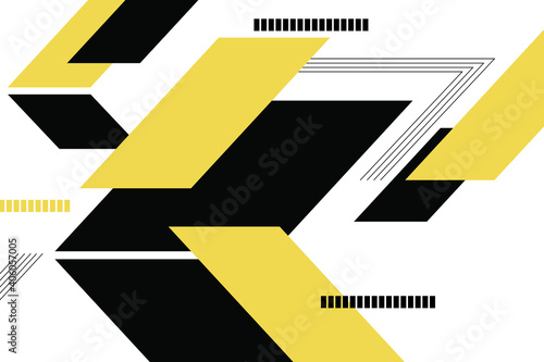 Abstract background pattern made with geometric shapes (parallelograms) and lines in technology concept. Modern, simple and bold vector art in yellow and black colors.