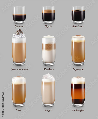 Coffee Drinks Realistic Set