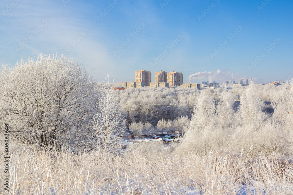 Winter city on a sunny day