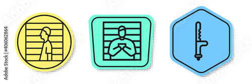 Set line Suspect criminal, Suspect criminal and Police rubber baton. Colored shapes. Vector.