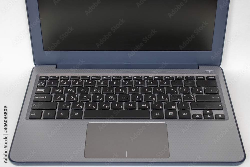 Laptop keyboard black on gray background. Close-up of laptop keyboard. Laptop keyboard black on gray background. Close-up of laptop keyboard.