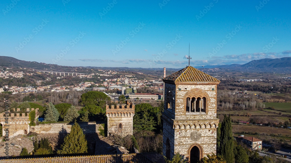 aerial photograph of the tower of the castle of San Girolamo in Narni