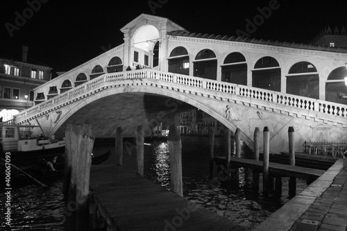Venice  Italy  January 27  2020 evocative black and white image of the Rialto Bridge  one of the most  famous symbols of the city