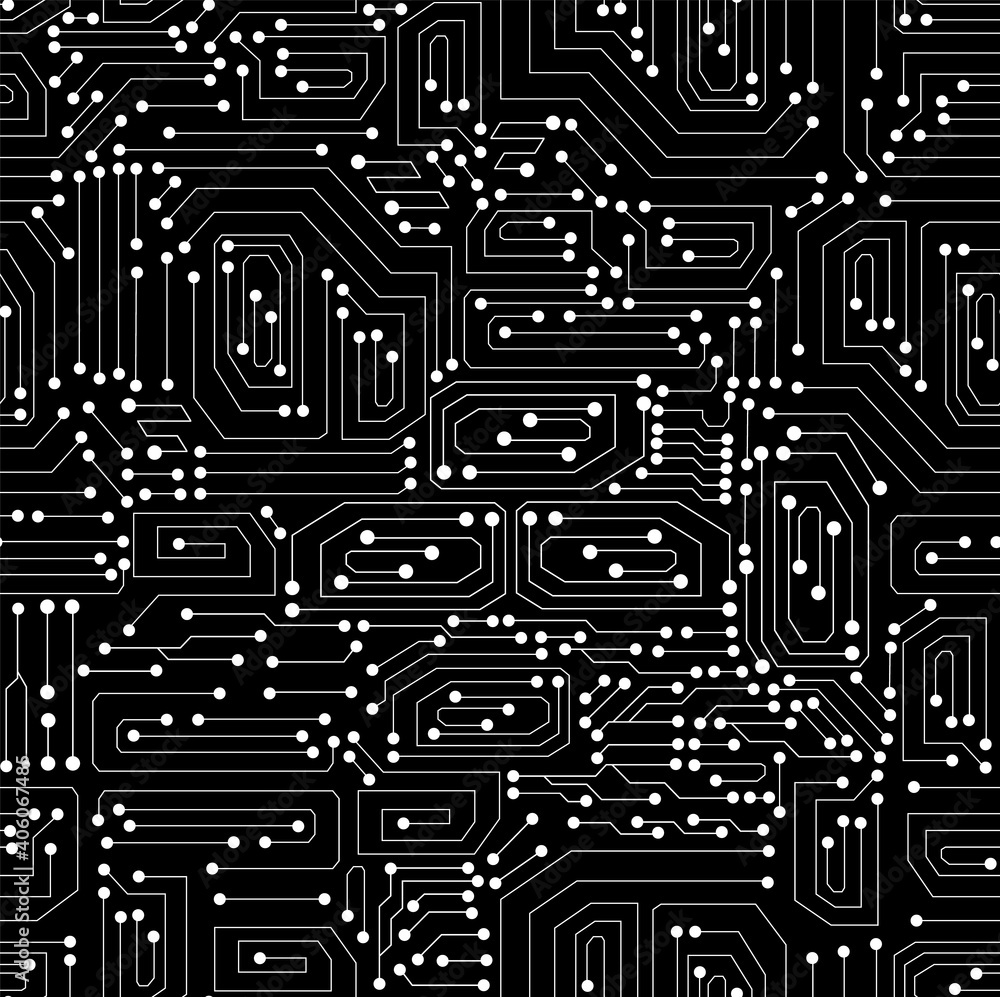 Technical vector seamless background with hand drawn motherboard pattern Technical vector seamless background with hand drawn motherboard pattern