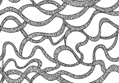 Abstract decorative vector seamless pattern with handwritten curling ornamental lines