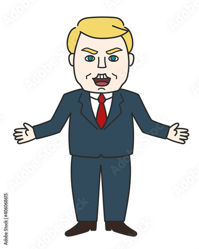 Man with blonde hair spreading out his arms. Vector illustration isolated on white background.