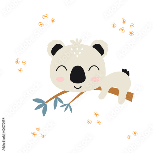cartoon koala on white background, cute animals