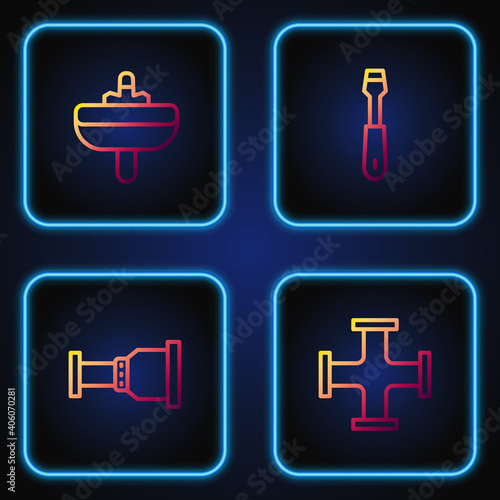 Set line Industry metallic pipe, Pipe adapter, Washbasin and Screwdriver. Gradient color icons. Vector.
