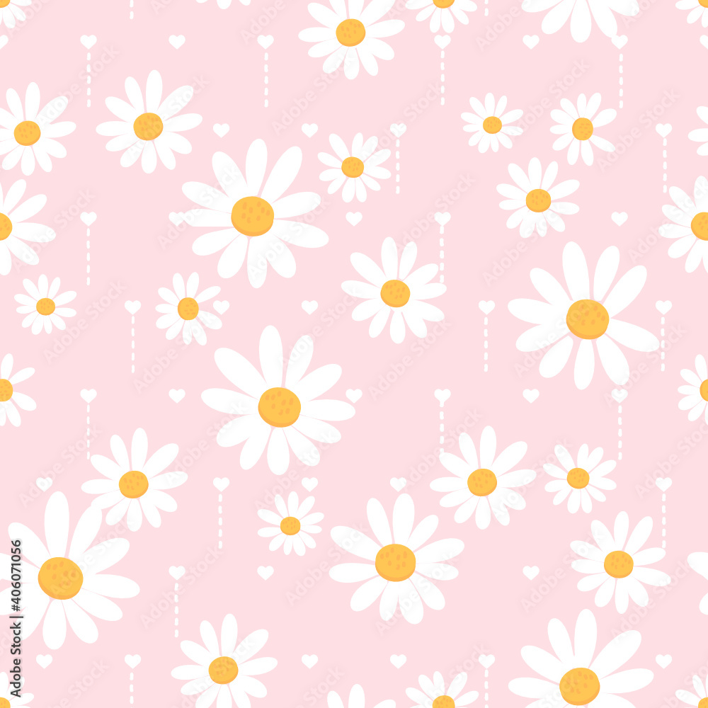 Seamless pattern with daisies on pink background vector illustration. Seamless pattern with daisies on pink background vector illustration.