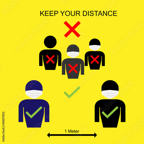 sign or warn for Social Distancing Keep Your Distance 1 meter Icon. Vector illustration eps 10 easy to edit. 
