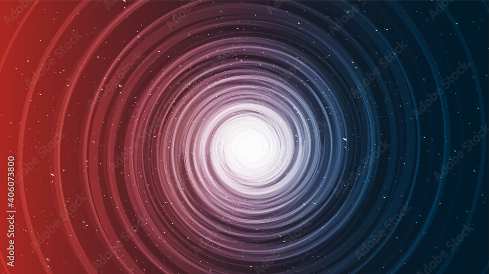 Obraz premium Comic Red and Blue Spiral Black Hole on Galaxy Background.planet and physics concept design,vector illustration.