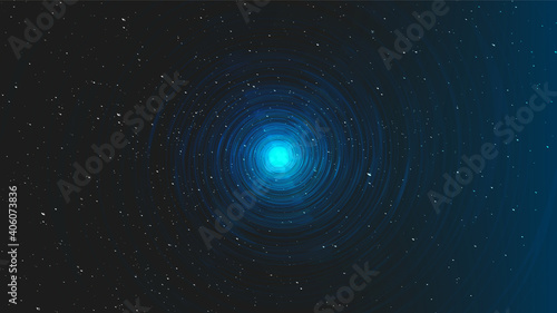 Ultra Blue Light Spiral Black Hole on Galaxy Background.planet and physics concept design,vector illustration.