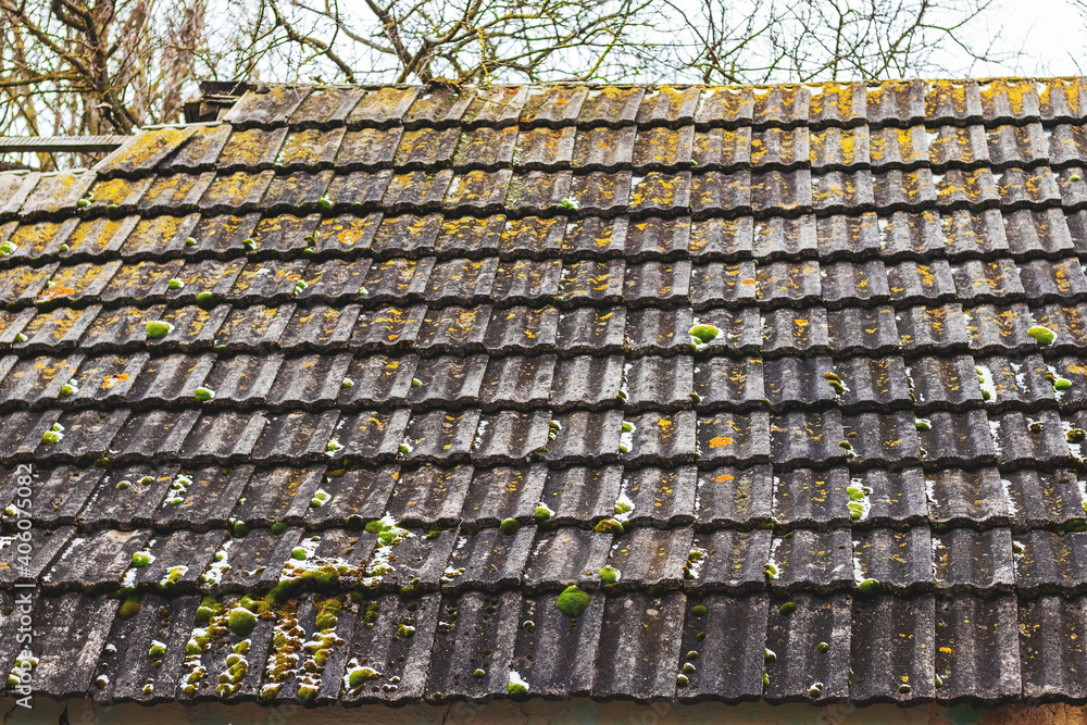 Tiled roof of an old abandoned house