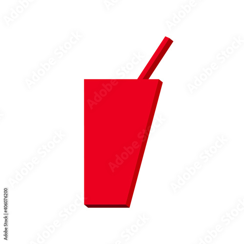 Glass and straw pink  on a white background 3d, vector