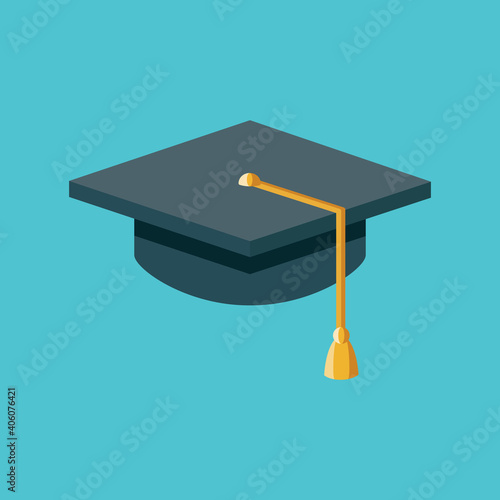 Graduation cap vector isolated on blue background, graduation hat with tassel flat icon, academic cap, graduation cap image, graduation cap	