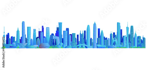 Vector illustration of Chinese city landmark buildings 