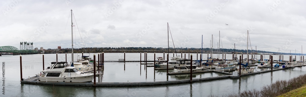 Panorama of Portland Dock and boats 