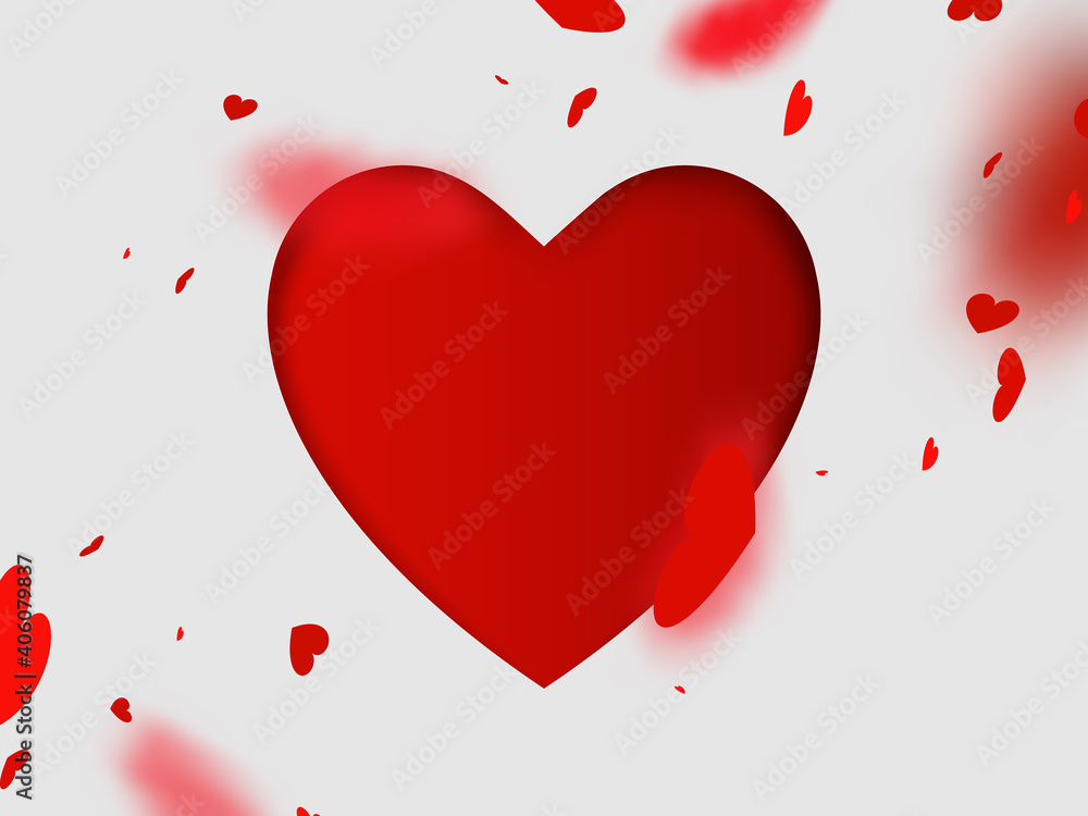 Valentines day with Heart confetti falling and Big heart paper on white background. Vector illustration