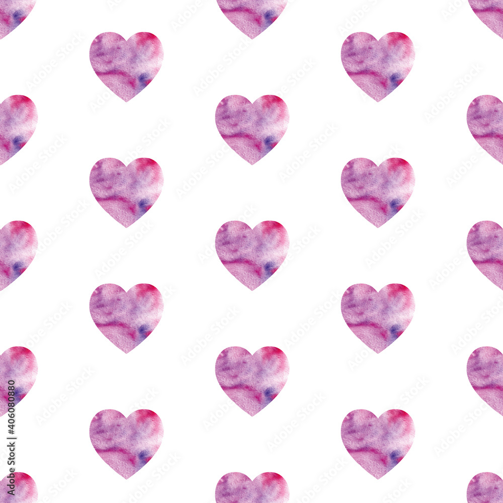 Hand drawn watercolor abstract pattern wirh hearts