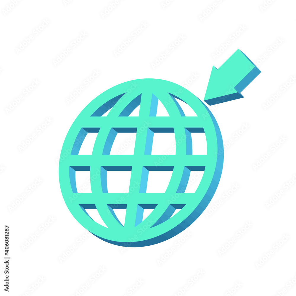 Earth sign and arrow blue on a white background 3d, vector