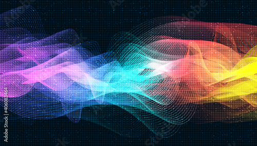 Technology Colorful Digital Sound Wave on Dark Blue background vector.