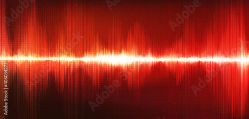 Modern Red Digital Sound Wave Low and Hight richter scale with Circle Vibration on Red Background