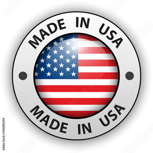 Made in USA 3D icon, vector shiny american button.