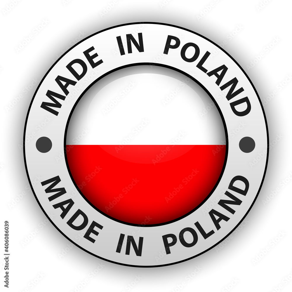 Made in Poland 3D icon, vector shiny button. Made in Poland 3D icon, vector shiny button.