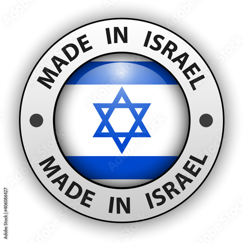 Made in Israel 3D icon, vector shiny button.