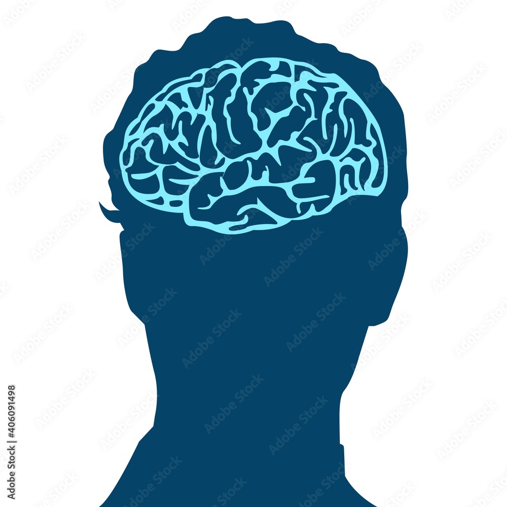 human head silhouette with brain human head silhouette with brain