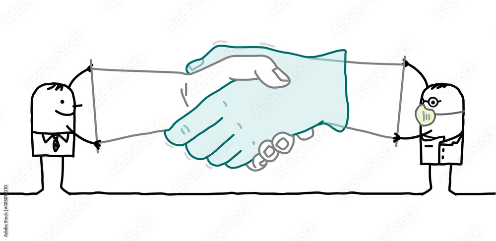 Cartoon Businessman and Doctor holding up a big Handshake Cartoon Businessman and Doctor holding up a big Handshake