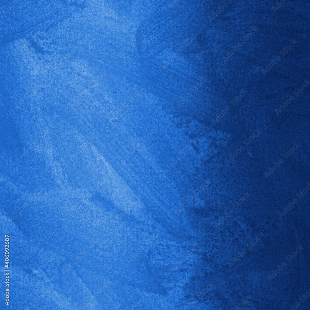 Obraz premium Blue ink and watercolor texture on white paper background. Gradient paint strokes and decalcomania effect. Hand-painted gouache abstract image. Mess on the canvas.