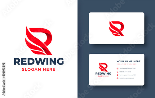 letter R logo monogram with wing element