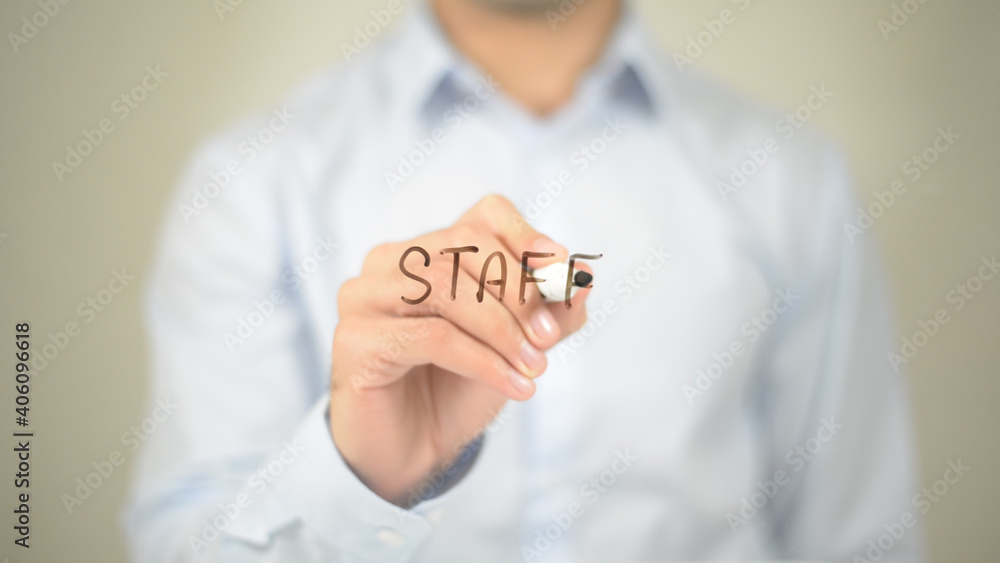 Staff, Man Writing on Transparent Screen Staff, Man Writing on Transparent Screen