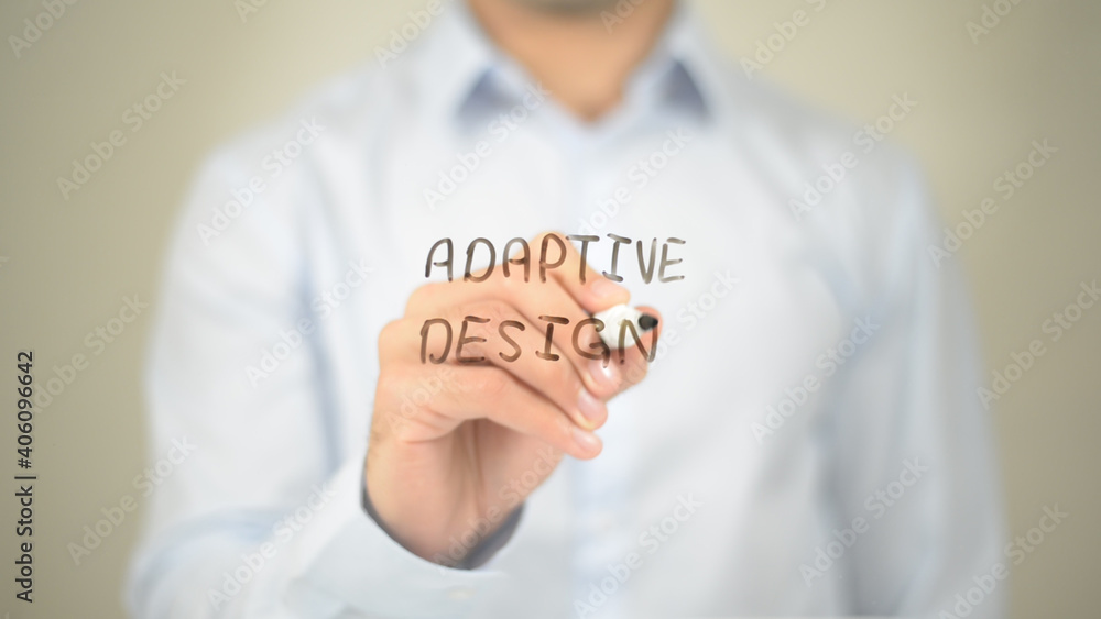 Adaptive Design, Man writing on transparent screen Adaptive Design, Man writing on transparent screen