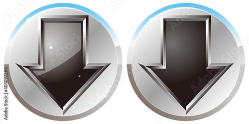 銀黒の下向き矢印のボタンアイコンオンオフ