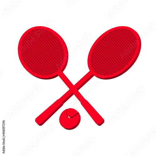 Tennis rackets and ball pink on a white background 3d, vector