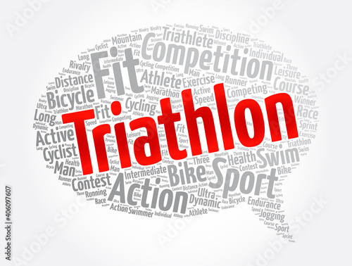 Triathlon message bubble word cloud, sport concept background