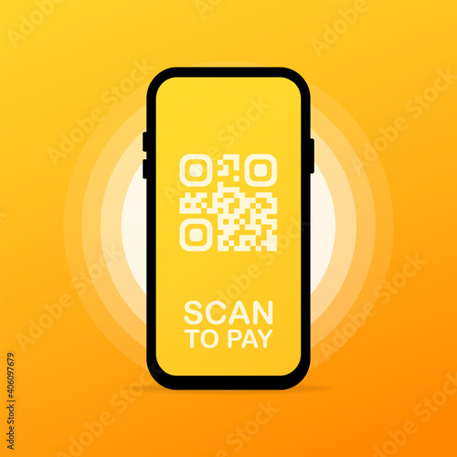 Scan QR code to phone. Mobile barcode reader, scanner. Electronic digital payment with smartphone. Can use for template, ui, web, mobile app, poster, banner. Vector EPS 10. Isolated on background