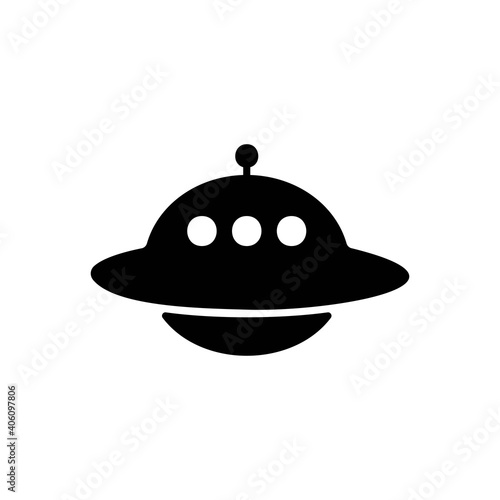 UFO icon in black. Spaceship sign. Alien concept. Vector EPS 10. Isolated on white background