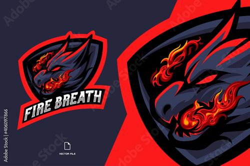 dragon with fire breath mascot esport logo illustration for game team