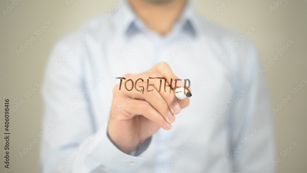 Together, Man Writing on Transparent Screen Together, Man Writing on Transparent Screen