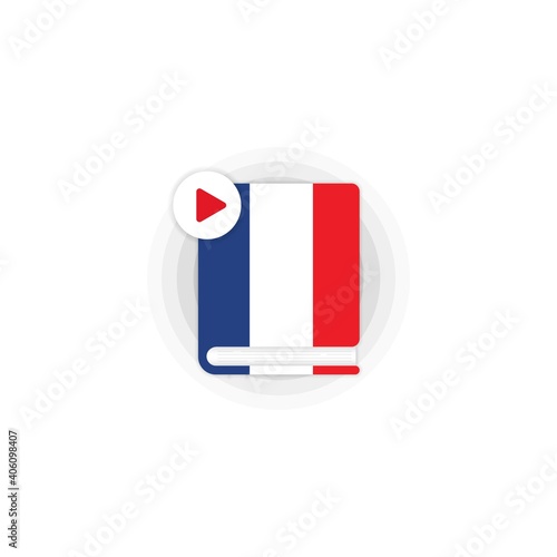 French language course audiobooks icon. Distance education. Online web seminar. Vector EPS 10. Isolated on white background